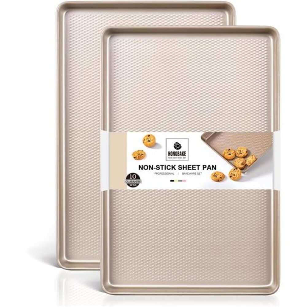 2 Pack Jelly Roll Pan 15x10, Commercial Cookie Sheets for Baking Nonstick Tray